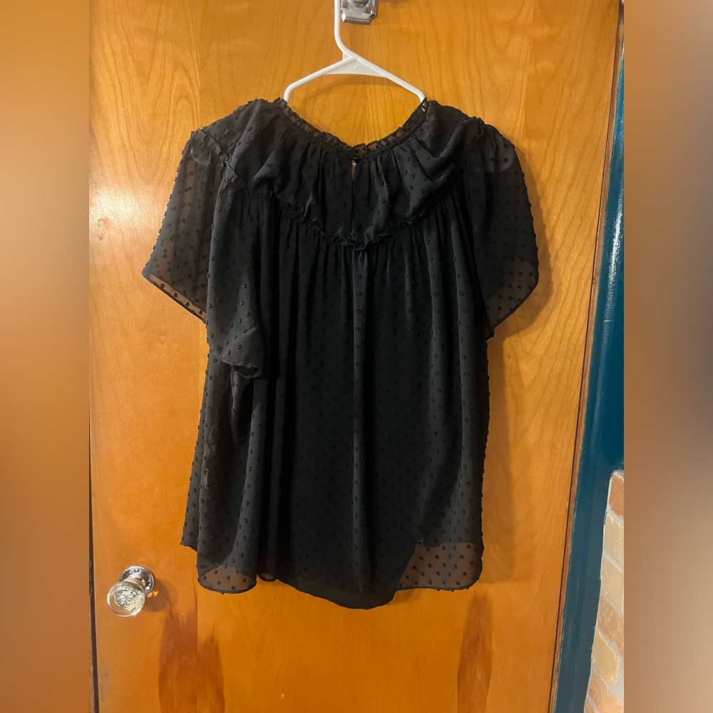 J. Crew Black Mesh Polka Dot Top - Picture 3 of 4